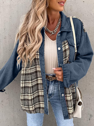 Plaid Button Up Dropped Shoulder Jacket Divacious