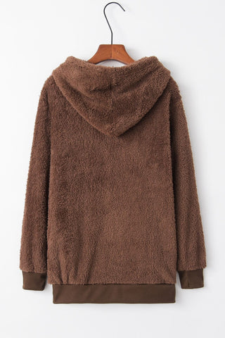 Full Size Quarter-Zip Drawstring Teddy Hoodie Divacious