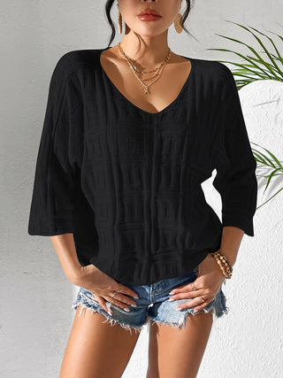 V-Neck Three-Quarter Sleeve Knit Top Divacious