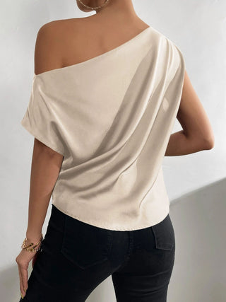 Ruched Single Shoulder Blouse Divacious