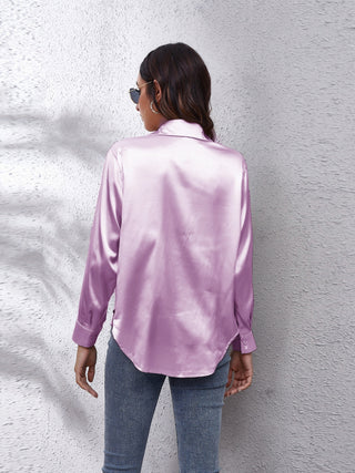 Collared Neck Buttoned Long Sleeve Shirt Divacious