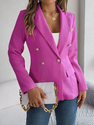 Decorative Pocket Flap Lapel Collar Long Sleeve Blazer - Divacious