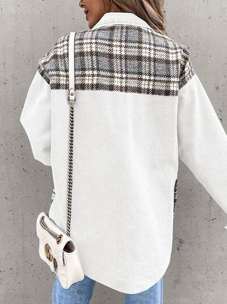 Plaid Button Up Dropped Shoulder Jacket Divacious