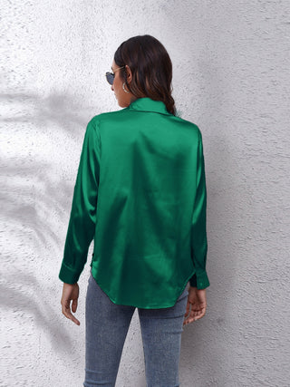 Collared Neck Buttoned Long Sleeve Shirt Divacious