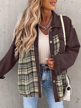 Plaid Button Up Dropped Shoulder Jacket Divacious