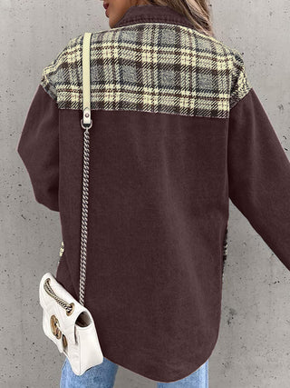 Plaid Button Up Dropped Shoulder Jacket Divacious