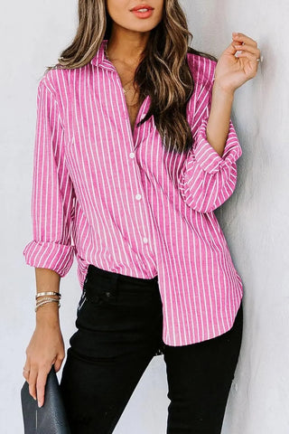 Striped Button Up Long Sleeve Shirt Divacious
