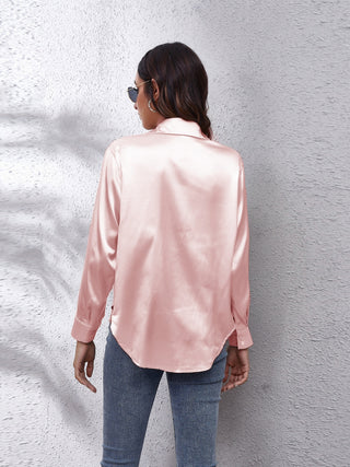 Collared Neck Buttoned Long Sleeve Shirt Divacious