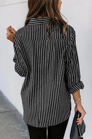 Striped Button Up Long Sleeve Shirt Divacious