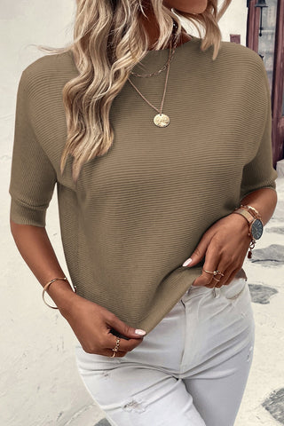 Round Neck Half Sleeve Knit Top Divacious