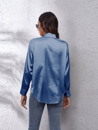 Collared Neck Buttoned Long Sleeve Shirt Divacious