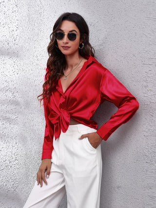 Collared Neck Buttoned Long Sleeve Shirt Divacious