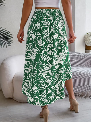 High-Low Printed High Waist Skirt Divacious