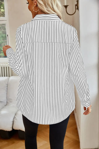 Striped Button Up Long Sleeve Shirt Divacious