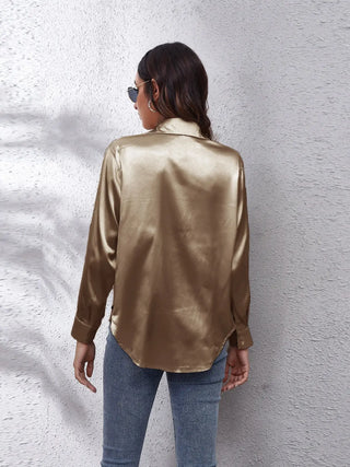 Collared Neck Buttoned Long Sleeve Shirt Divacious