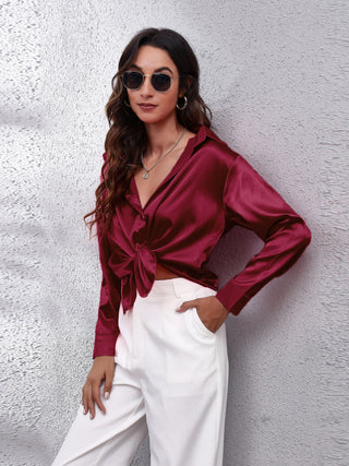 Collared Neck Buttoned Long Sleeve Shirt Divacious