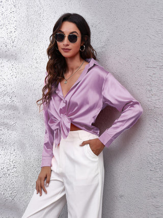 Collared Neck Buttoned Long Sleeve Shirt Divacious