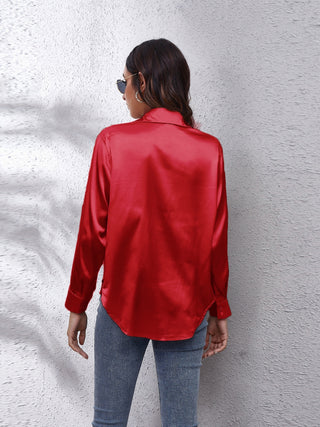 Collared Neck Buttoned Long Sleeve Shirt Divacious