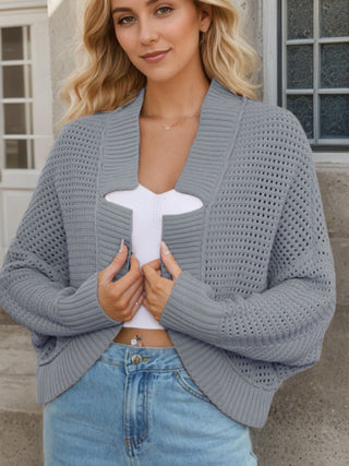 Openwork Open Front Long Sleeve Cardigan Divacious