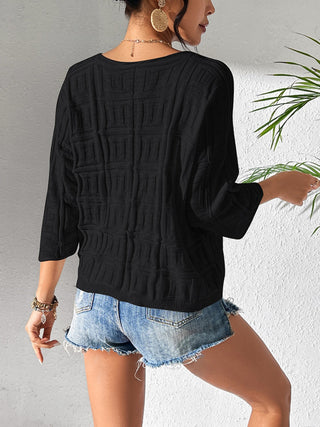 V-Neck Three-Quarter Sleeve Knit Top Divacious