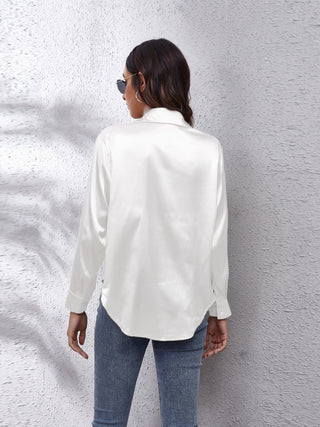 Collared Neck Buttoned Long Sleeve Shirt Divacious