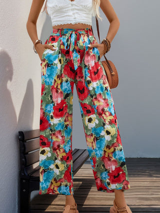 Tied Printed Wide Leg Pants Divacious