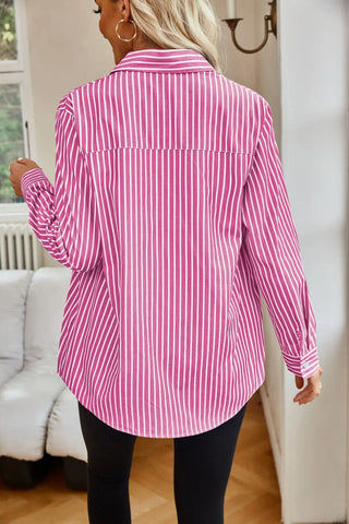 Striped Button Up Long Sleeve Shirt Divacious