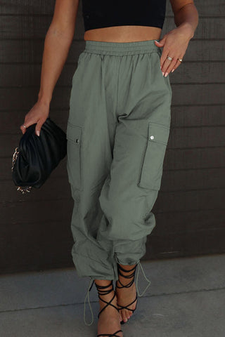 Drawstring Elastic Waist Pants with Pockets Divacious