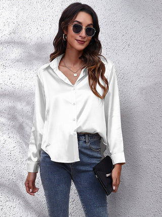 Collared Neck Buttoned Long Sleeve Shirt Divacious