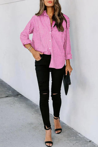 Striped Button Up Long Sleeve Shirt Divacious