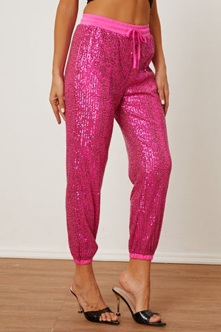 Sequin Drawstring Pants with Pockets Divacious