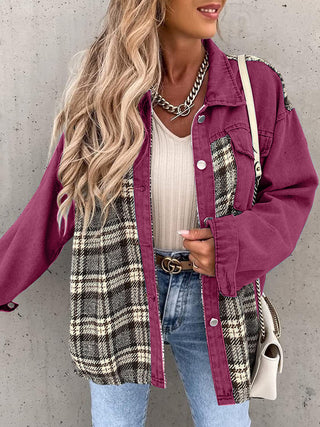 Plaid Button Up Dropped Shoulder Jacket Divacious