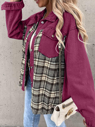 Plaid Button Up Dropped Shoulder Jacket Divacious