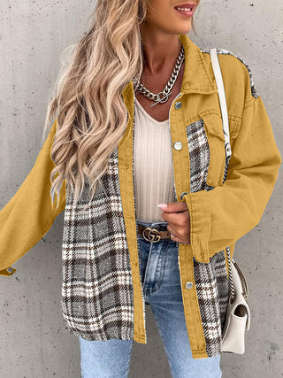 Plaid Button Up Dropped Shoulder Jacket Divacious