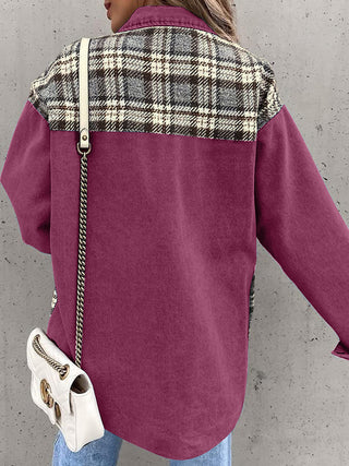 Plaid Button Up Dropped Shoulder Jacket Divacious