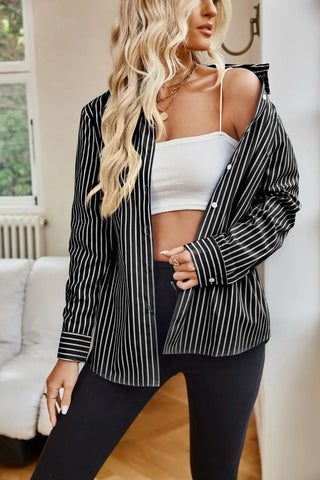 Striped Button Up Long Sleeve Shirt Divacious