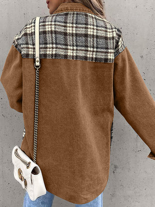 Plaid Button Up Dropped Shoulder Jacket Divacious