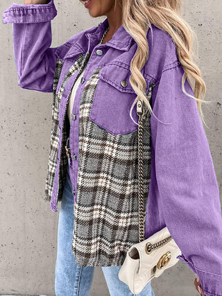 Plaid Button Up Dropped Shoulder Jacket Divacious