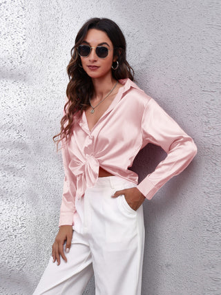 Collared Neck Buttoned Long Sleeve Shirt Divacious