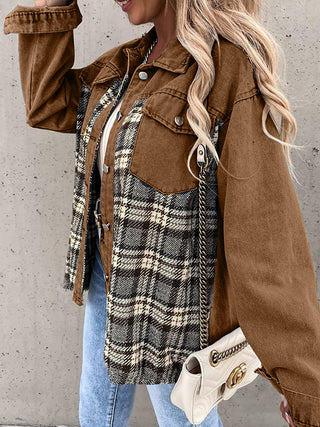 Plaid Button Up Dropped Shoulder Jacket Divacious